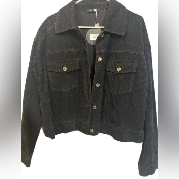 mittoshop Jackets & Blazers - Mittoshop Black Cropped Corduroy Jean Jacket women’s Large